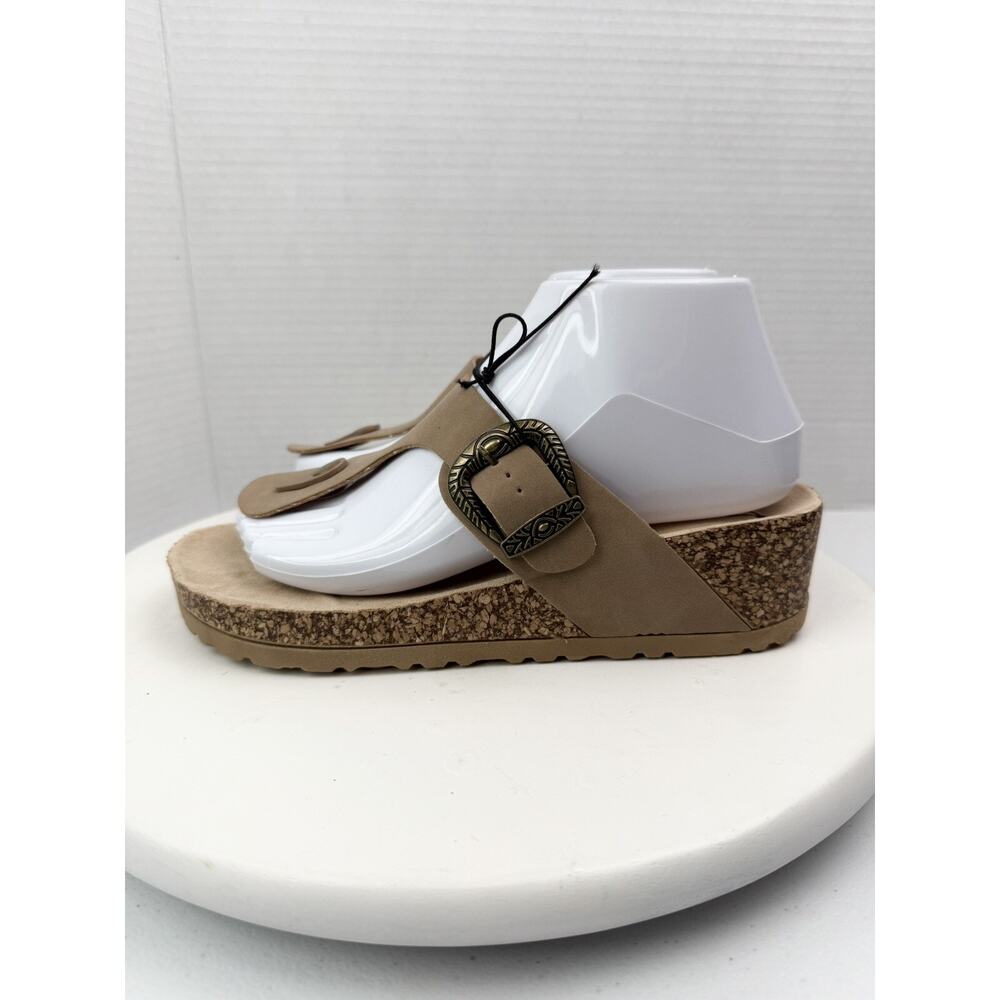 CL By Laundry Womens Size 8 Tan Brown Cork Wedge Thong Sandals Slip On Shoes‎